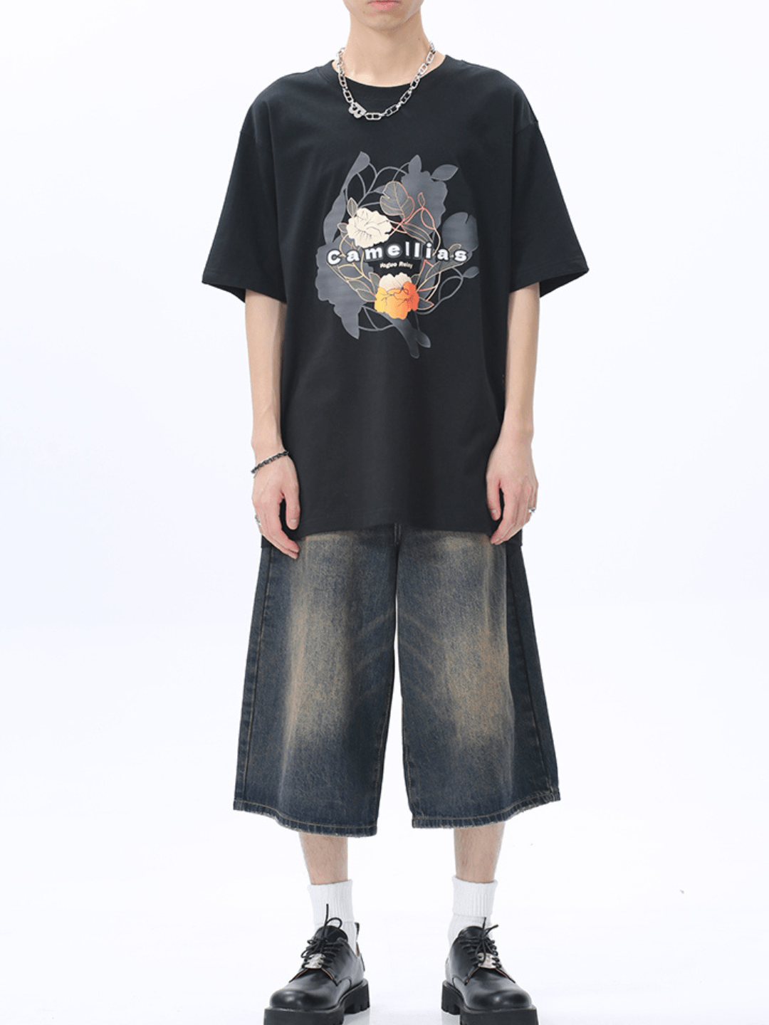 워싱 처리된 스트레이트 데님 팬츠 반바지 st1626 