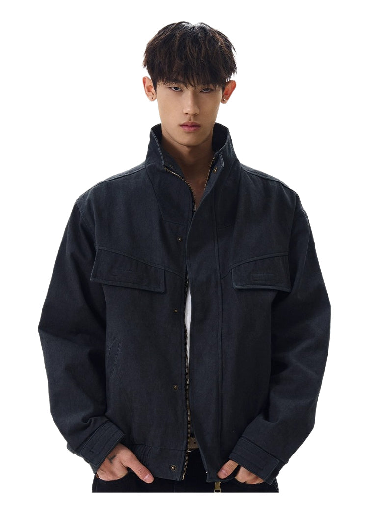 Vintage old cleanfit deconstruction stand-up collar jacket trendy short tooling jacket SIN0972