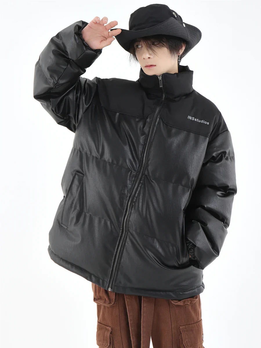 [INSstudios] PU LEATHER COTTON ZIPPER JACKET ST1205