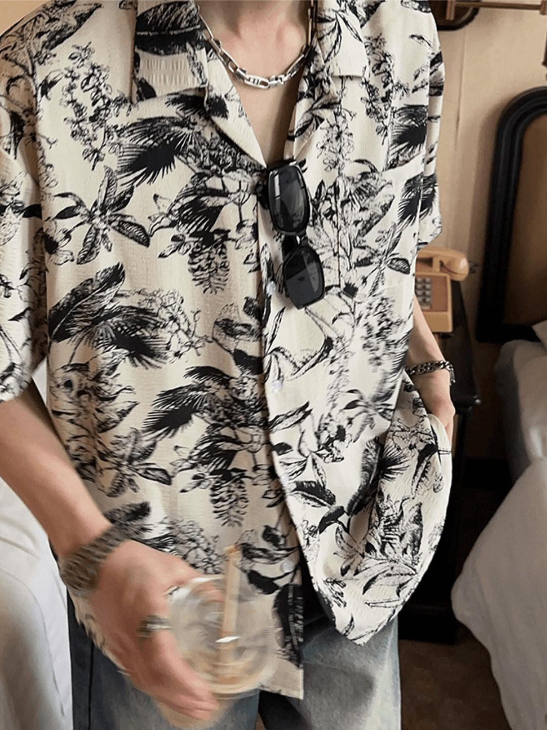 [JM HOMME] Tide Printed Short-sleeved Shirt st1747