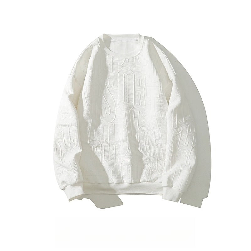 Trendy brand retro letter high sense large size crew neck sweater men's street loose couple versatile casual top SIN0895