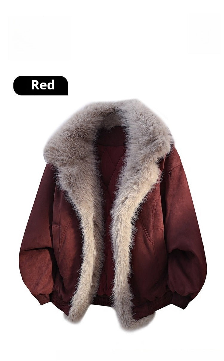 American retro seat mountain carving down cotton-padded jacket men's winter loose fur collar cotton-padded jacket men's