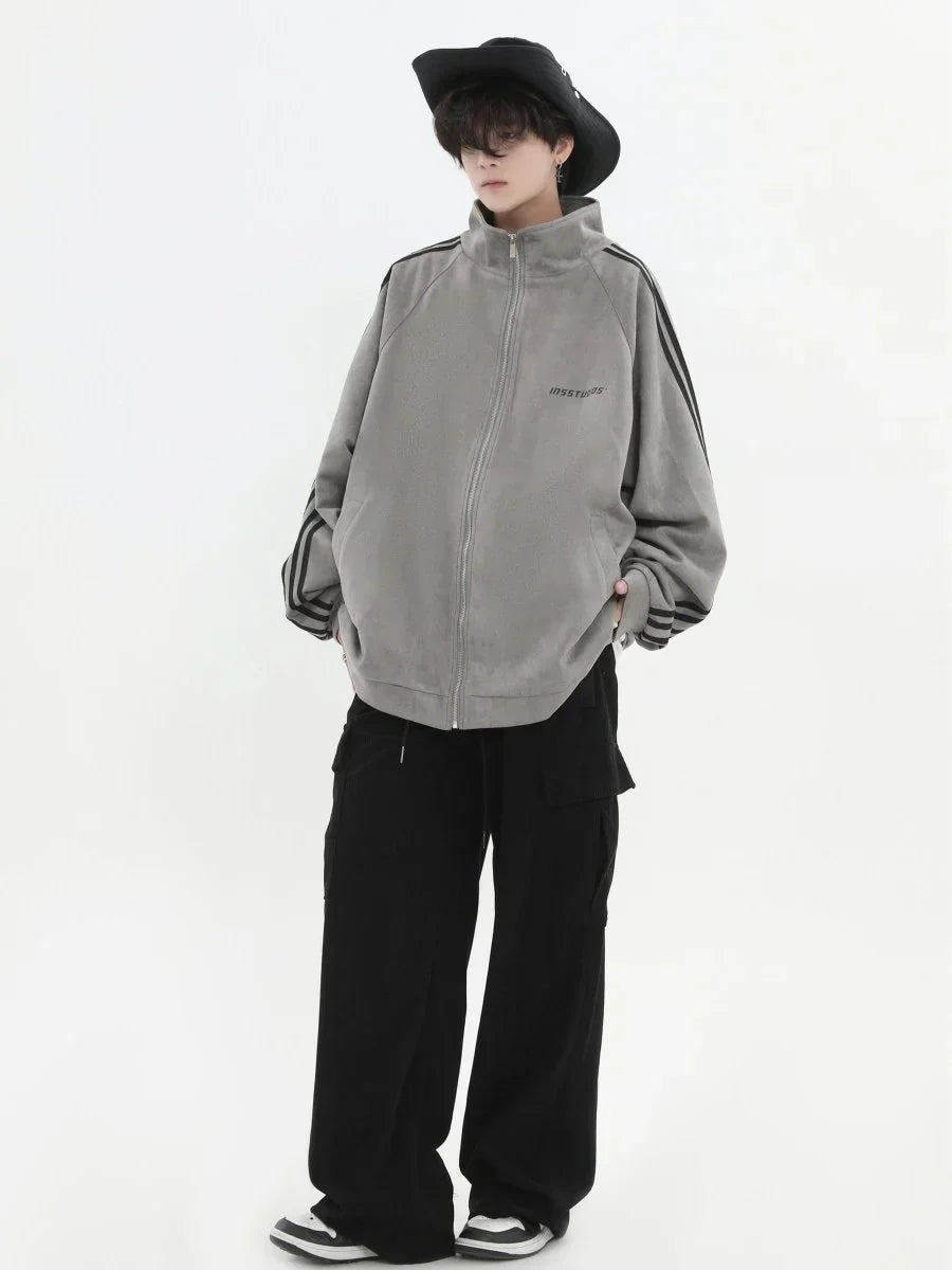 [INSstudios] STRIPED CASUAL ZIPPER JACKET ST1196