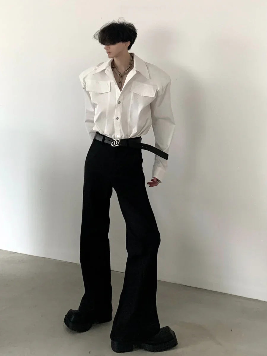 [AUTUMNWIND] 블랙 숄더 패드 메탈 펑크 셔츠 ST915 