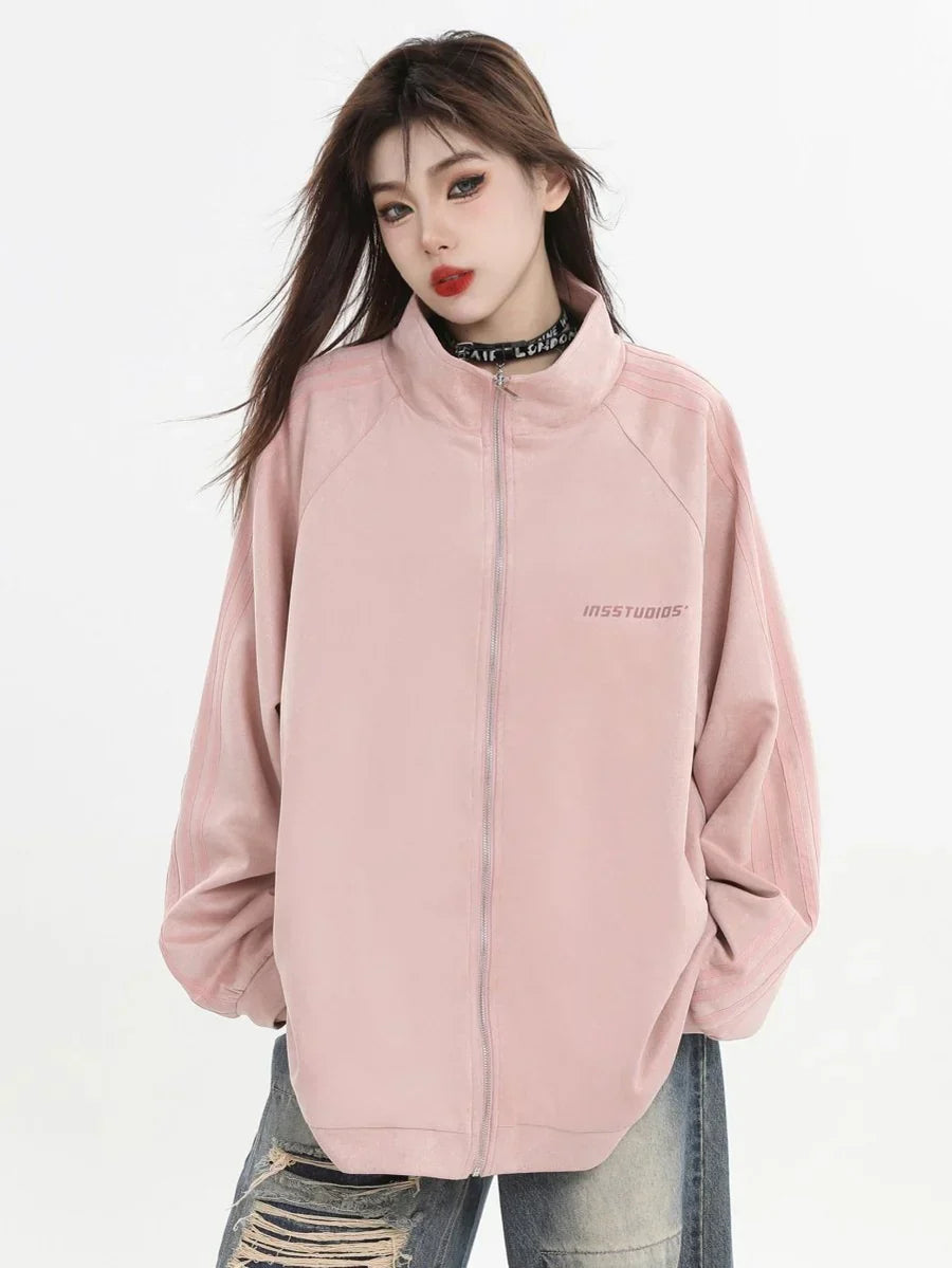 [INSstudios] STRIPED CASUAL ZIPPER JACKET ST1196