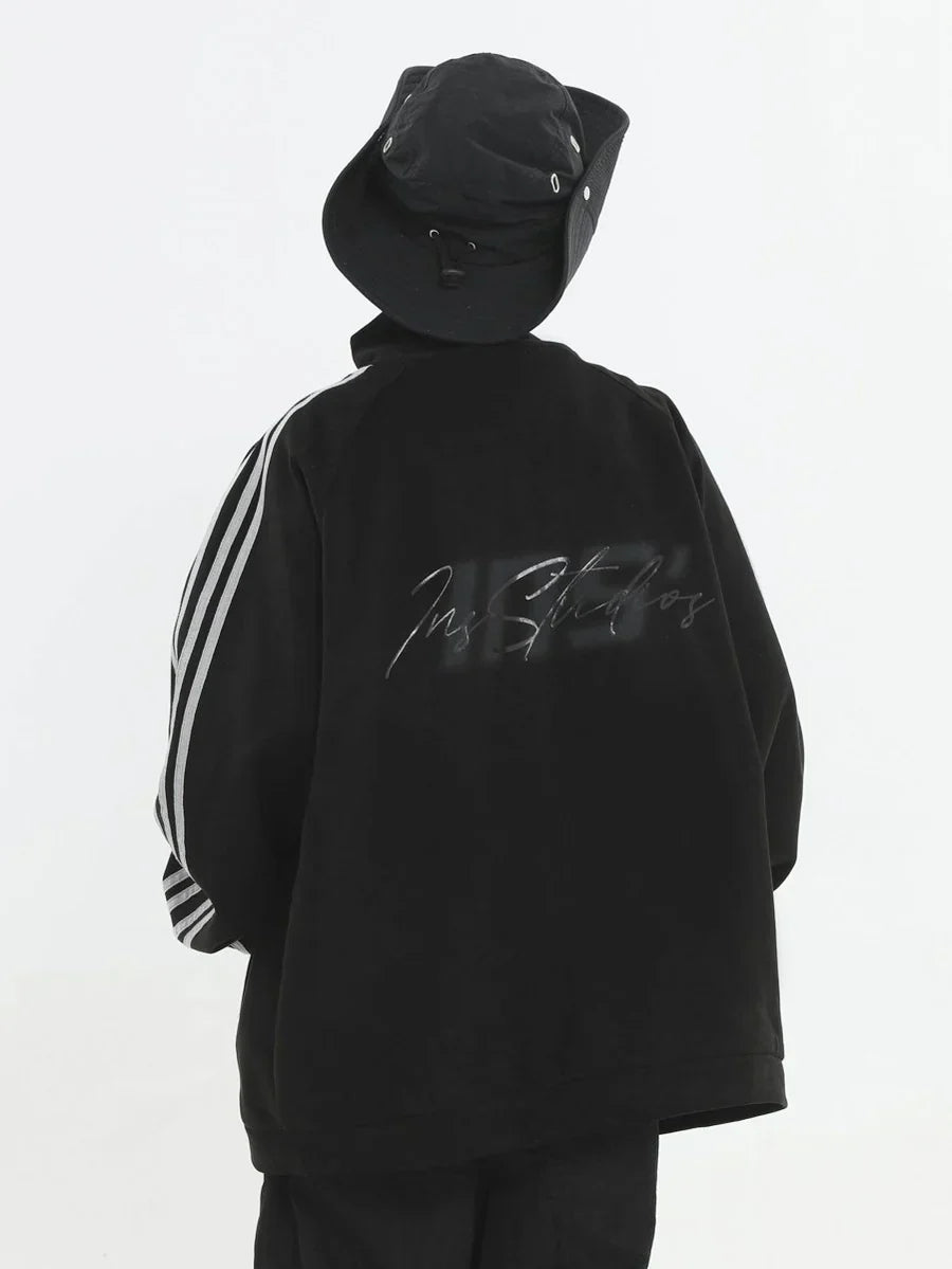 [INSstudios] STRIPED CASUAL ZIPPER JACKET ST1196