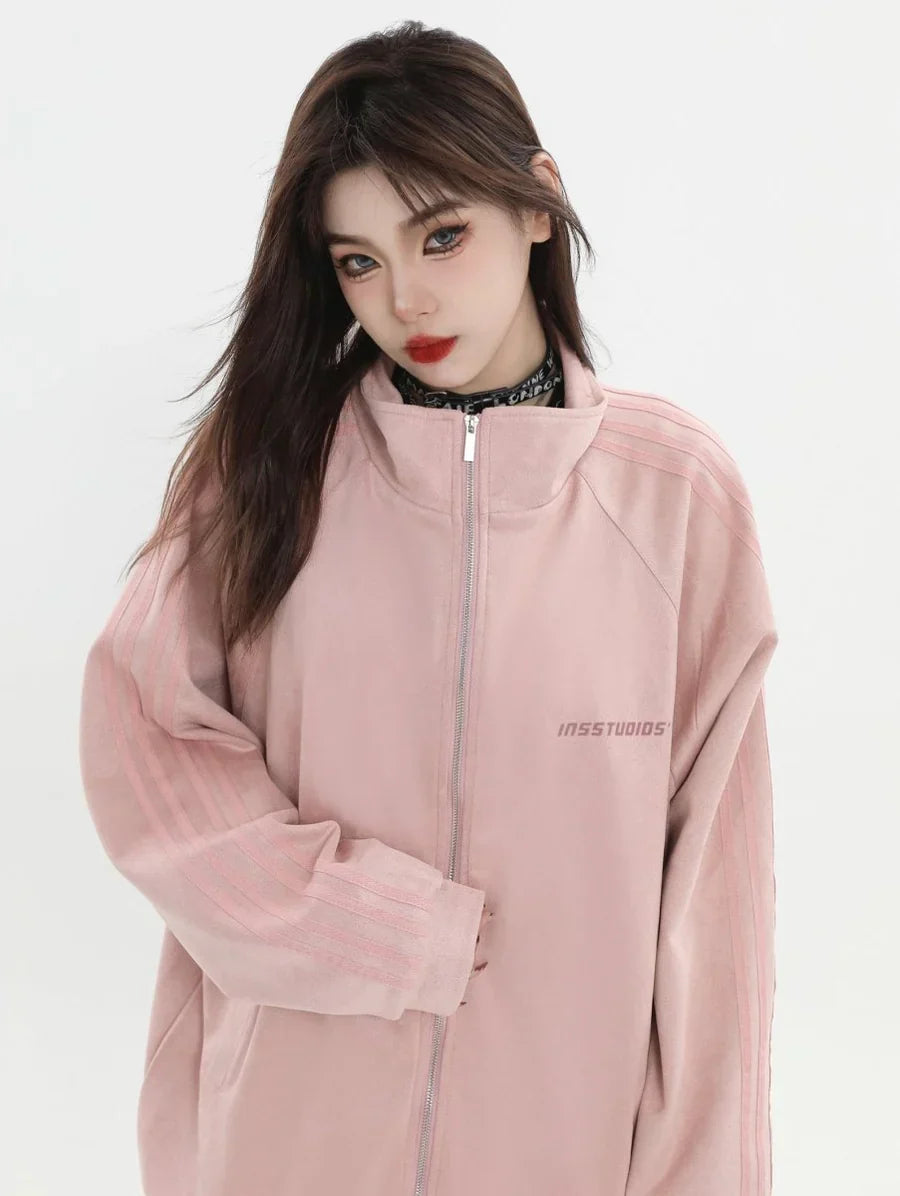 [INSstudios] STRIPED CASUAL ZIPPER JACKET ST1196