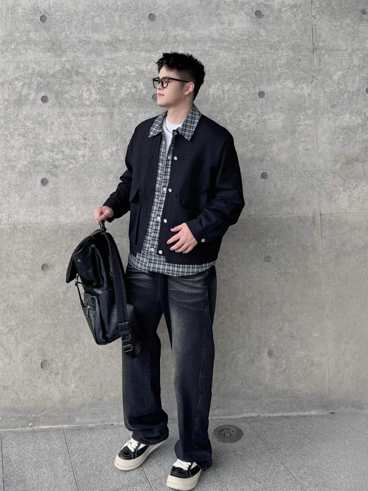 [OV] PLAID LAYERED WORK JACKET st5049