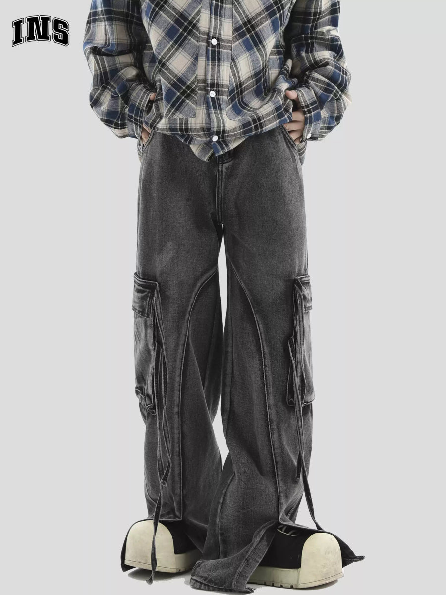 [INSstudios] Lange Jeans mit vielen Taschen, lockerem Sitz und geradem Bein ST1210 