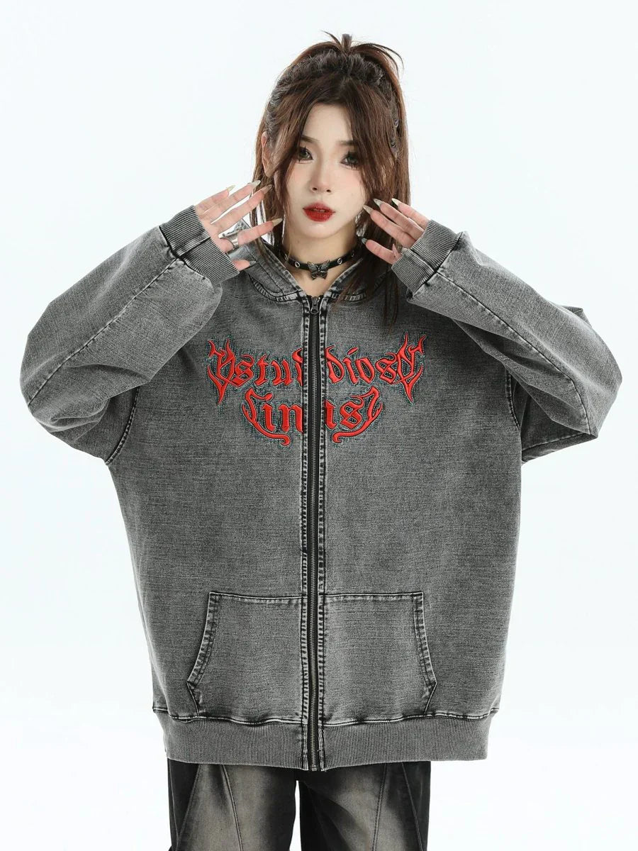 [INSstudios] GOTHIC LETTER LOGO DENIM JACKET ST1248
