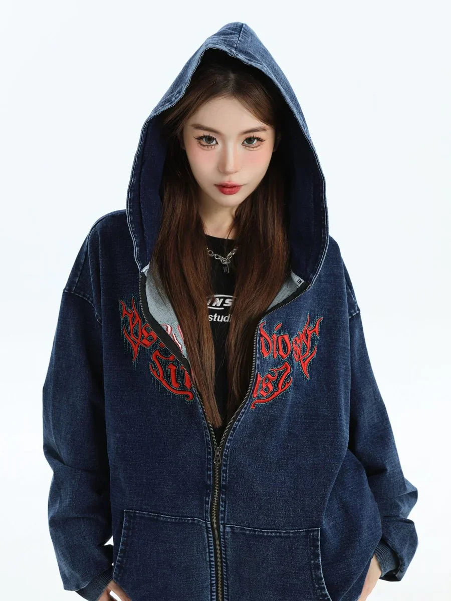 [INSstudios] GOTHIC LETTER LOGO DENIM JACKET ST1248