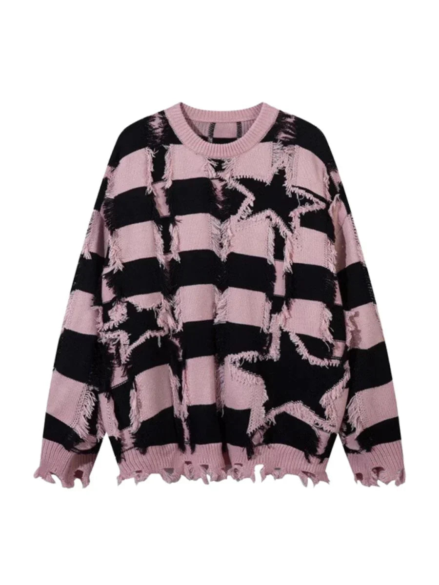 [MZ] 구멍 무늬 스트라이프 캐주얼 니트웨어 ST1046