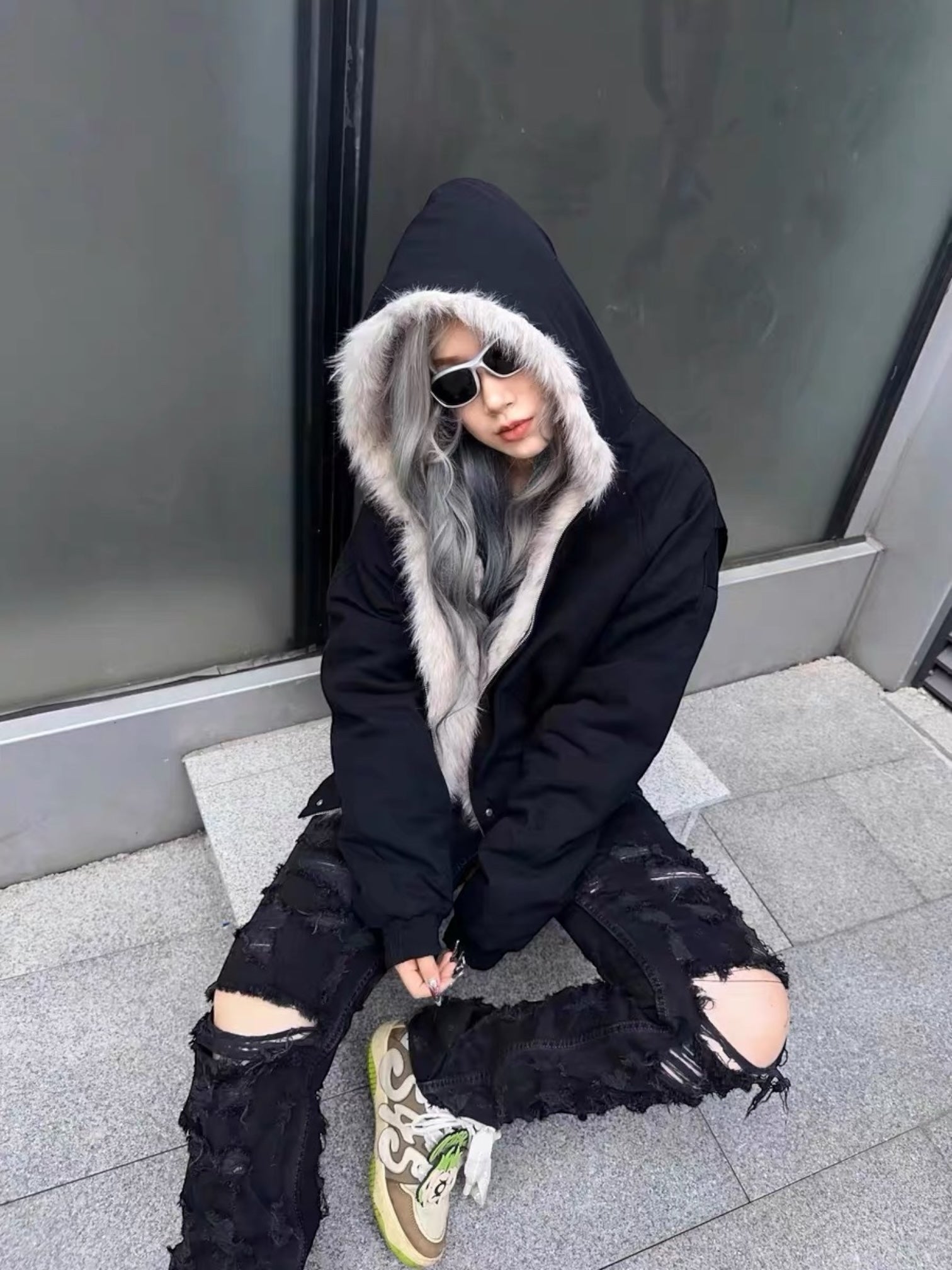 [Korean Girl] FUR LINED PUFFER BOMBER JACKET st5016