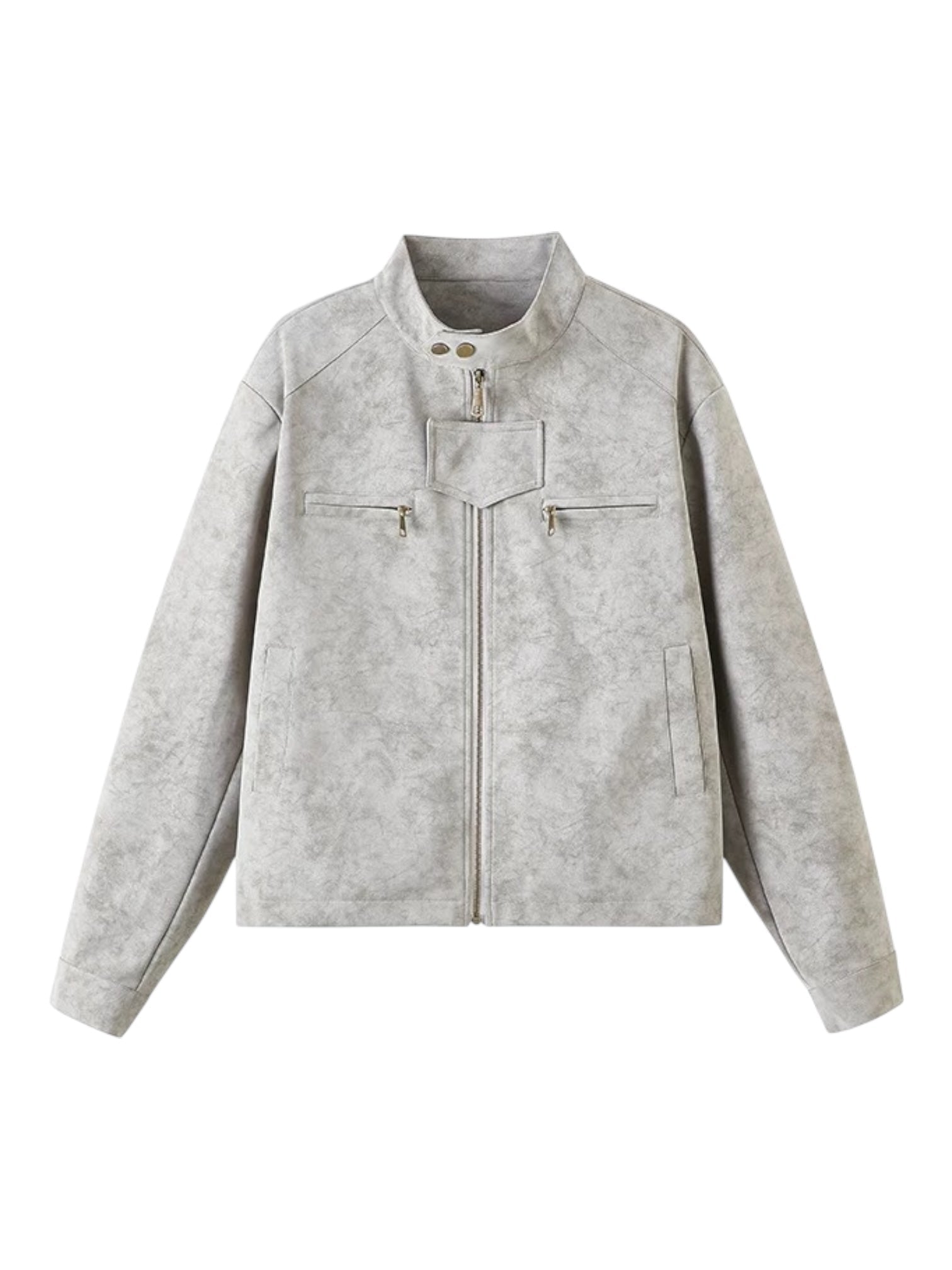 [DAZHONGMA] DYED CROPPED FAUX LEATHER JACKET st5031