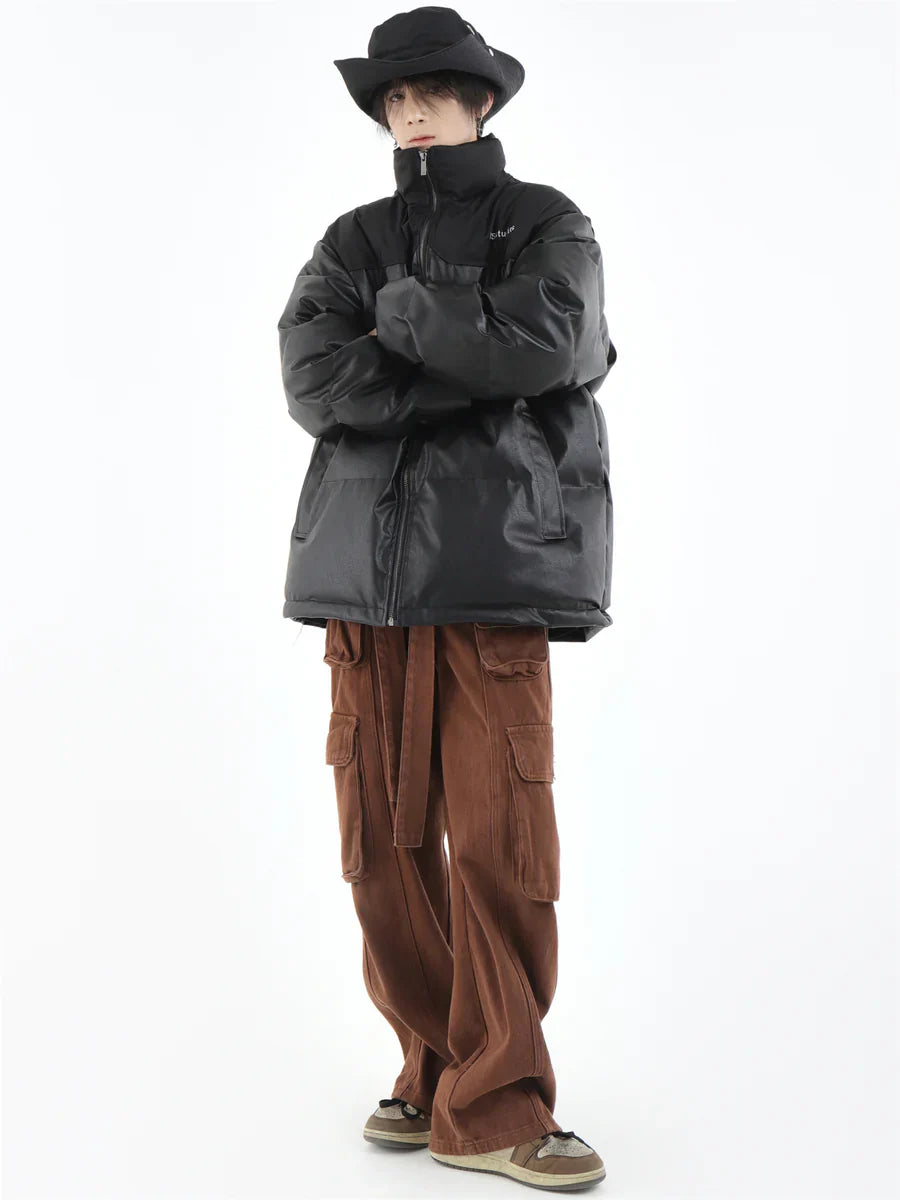 [INSstudios] PU LEATHER COTTON ZIPPER JACKET ST1205