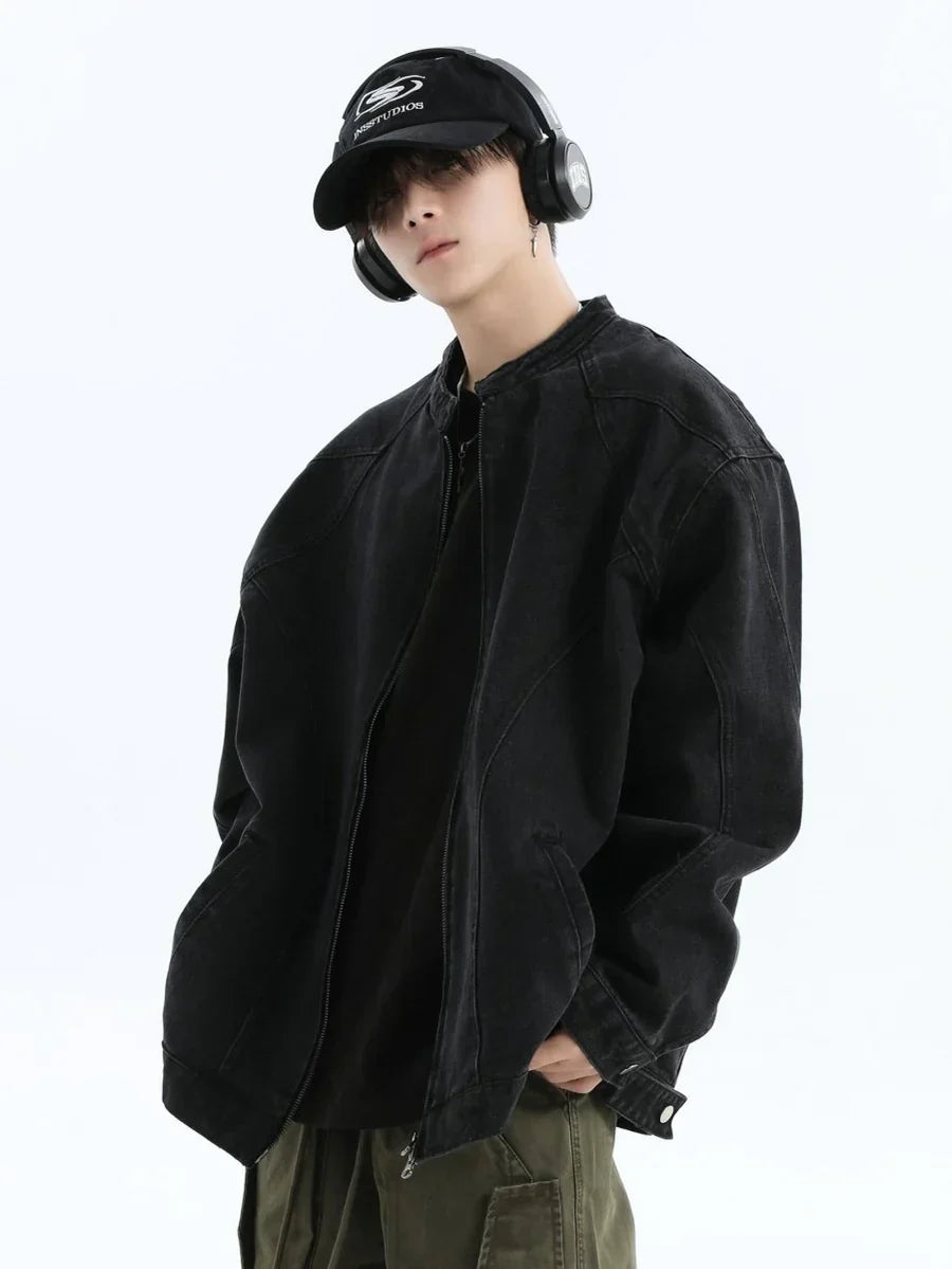 [INSstudios] WASHED DENIM JACKET ZIPPER ST1064