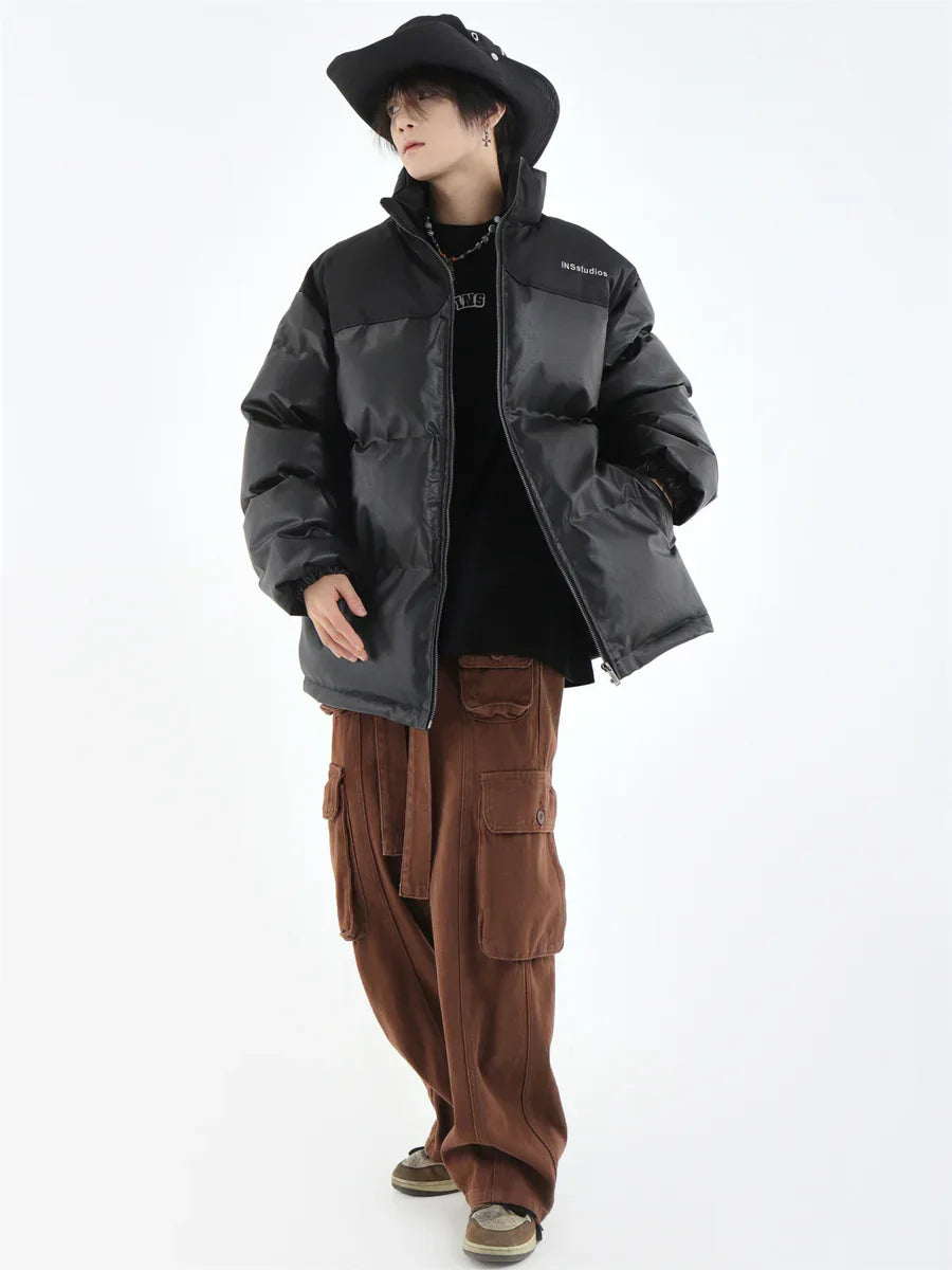 [INSstudios] PU LEATHER COTTON ZIPPER JACKET ST1205