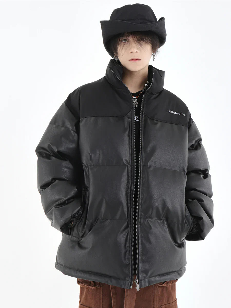 [INSstudios] PU LEATHER COTTON ZIPPER JACKET ST1205