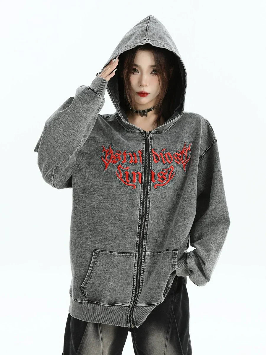 [INSstudios] GOTHIC LETTER LOGO DENIM JACKET ST1248