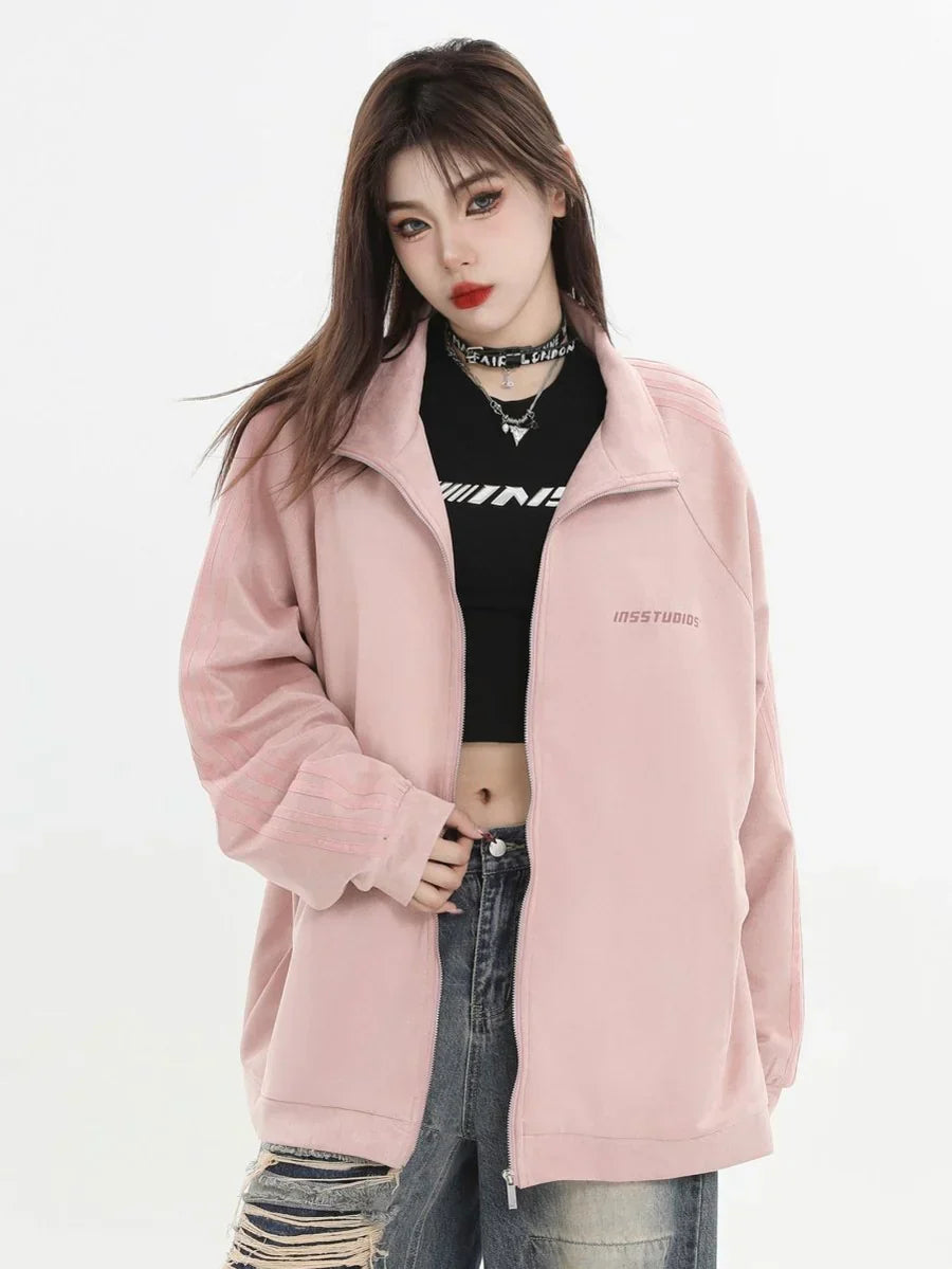 [INSstudios] STRIPED CASUAL ZIPPER JACKET ST1196