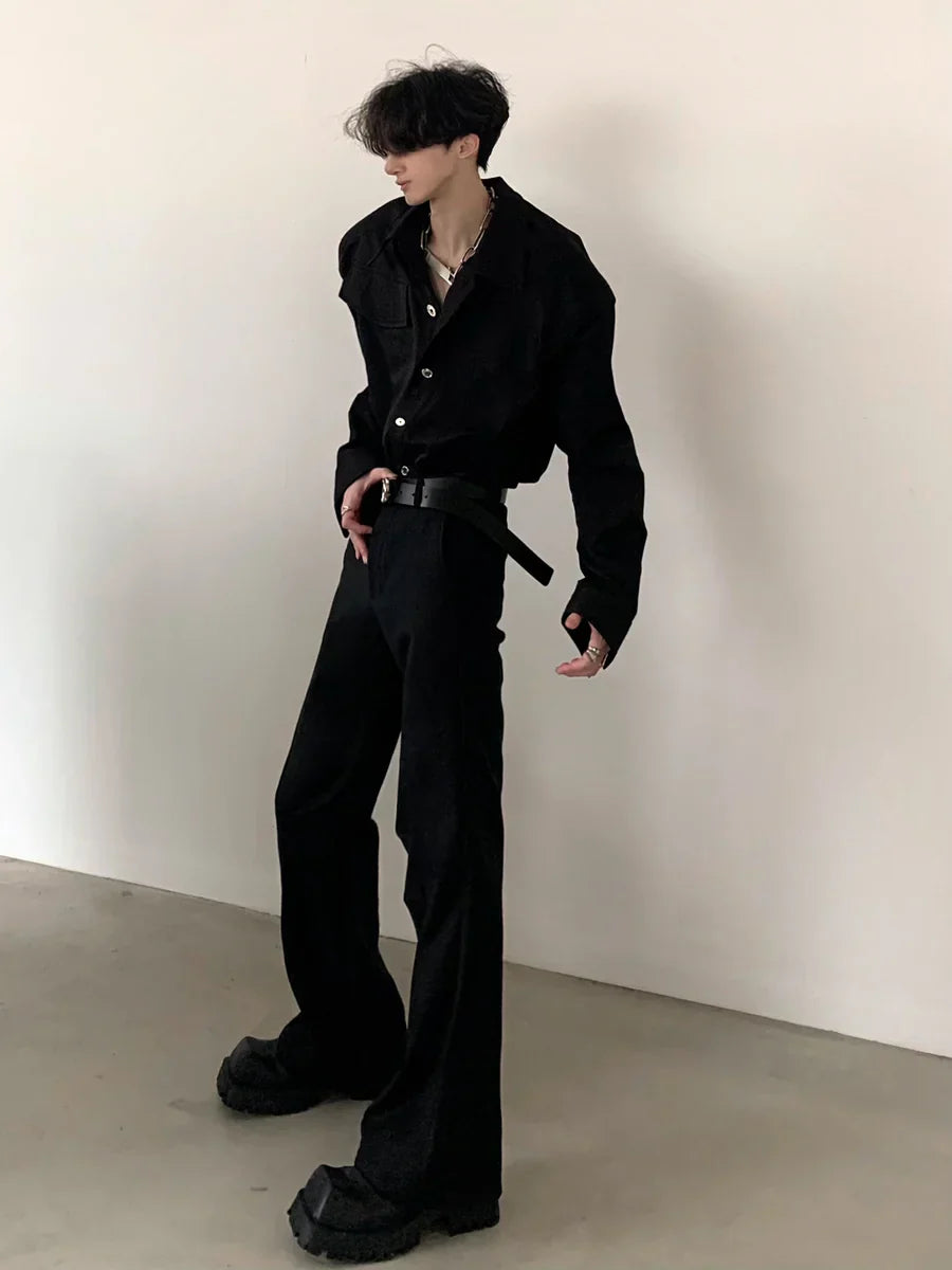 [AUTUMNWIND] 블랙 숄더 패드 메탈 펑크 셔츠 ST915 