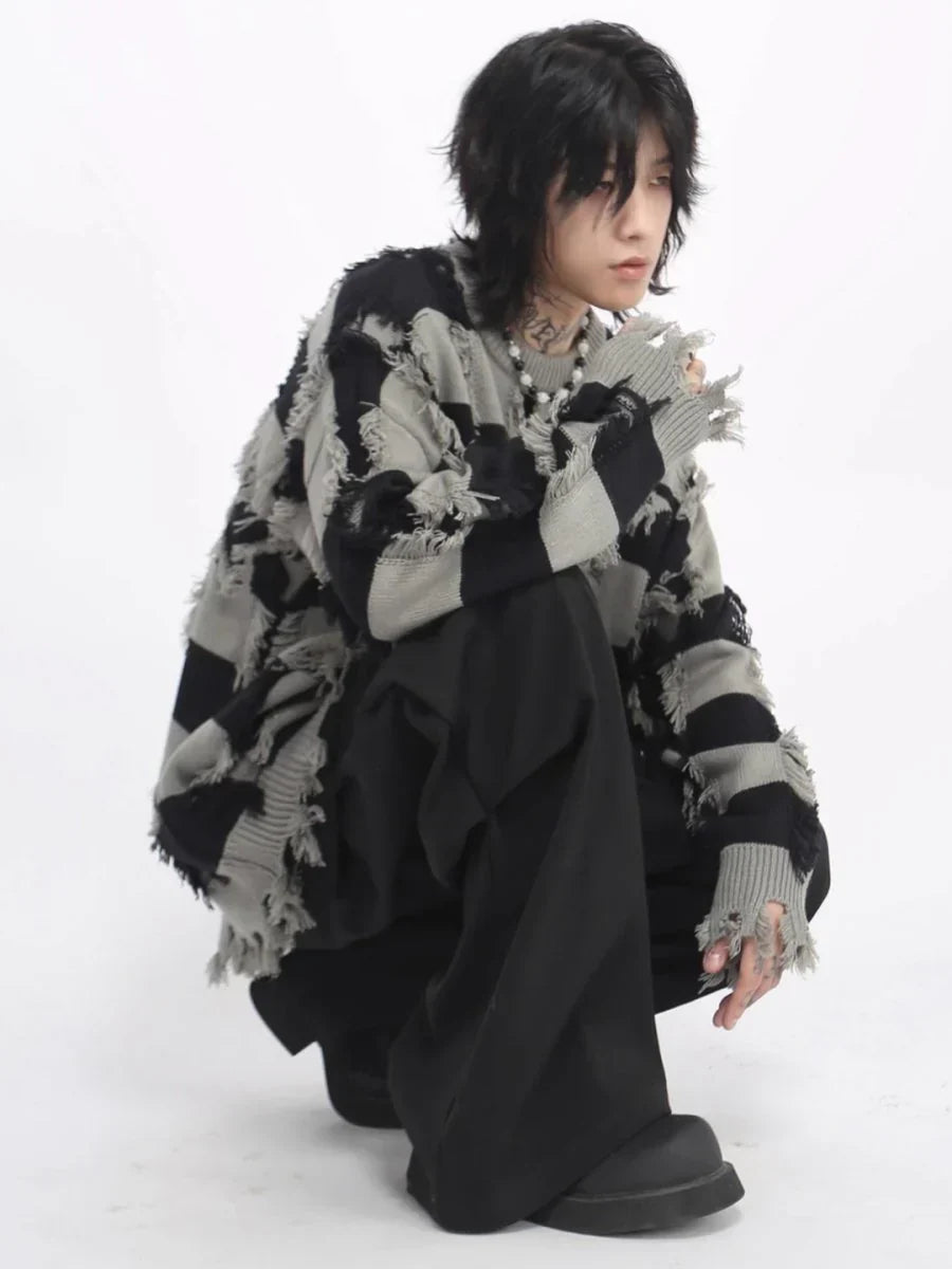 [MZ] 구멍 무늬 스트라이프 캐주얼 니트웨어 ST1046