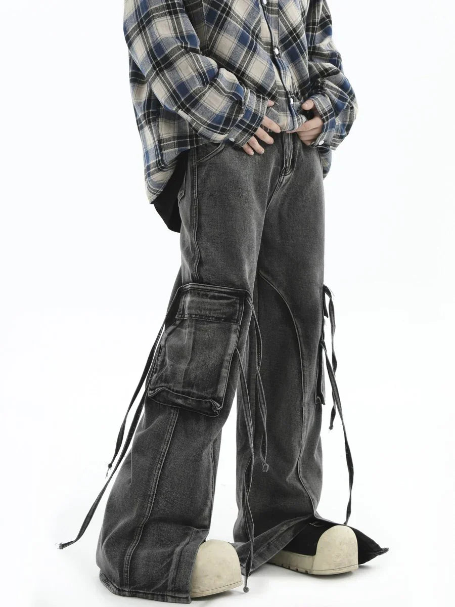 [INSstudios] MULTI-POCKET LOOSE STRAIGHT LONG JEANS ST1210