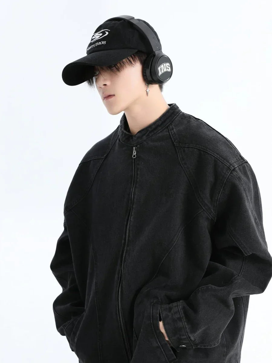 [INSstudios] WASHED DENIM JACKET ZIPPER ST1064