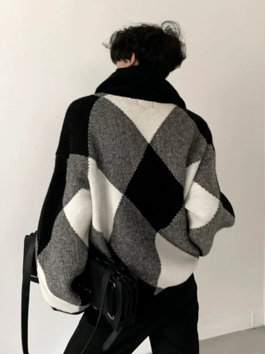 [AUTUMNWIND] BLACK AND WHITE HIGH-END DESIGN TURTLENECK SWEATER ST967