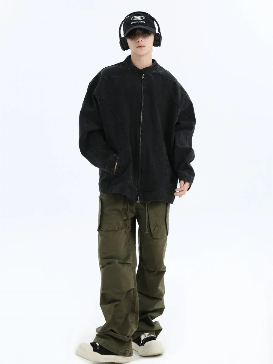 [INSstudios] WASHED DENIM JACKET ZIPPER ST1064