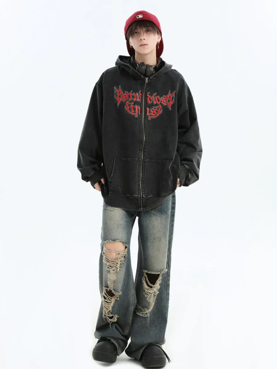 [INSstudios] GOTHIC LETTER LOGO DENIM JACKET ST1248