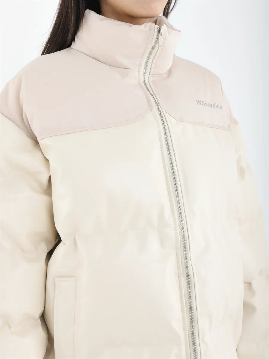 [INSstudios] PU LEATHER COTTON ZIPPER JACKET ST1205