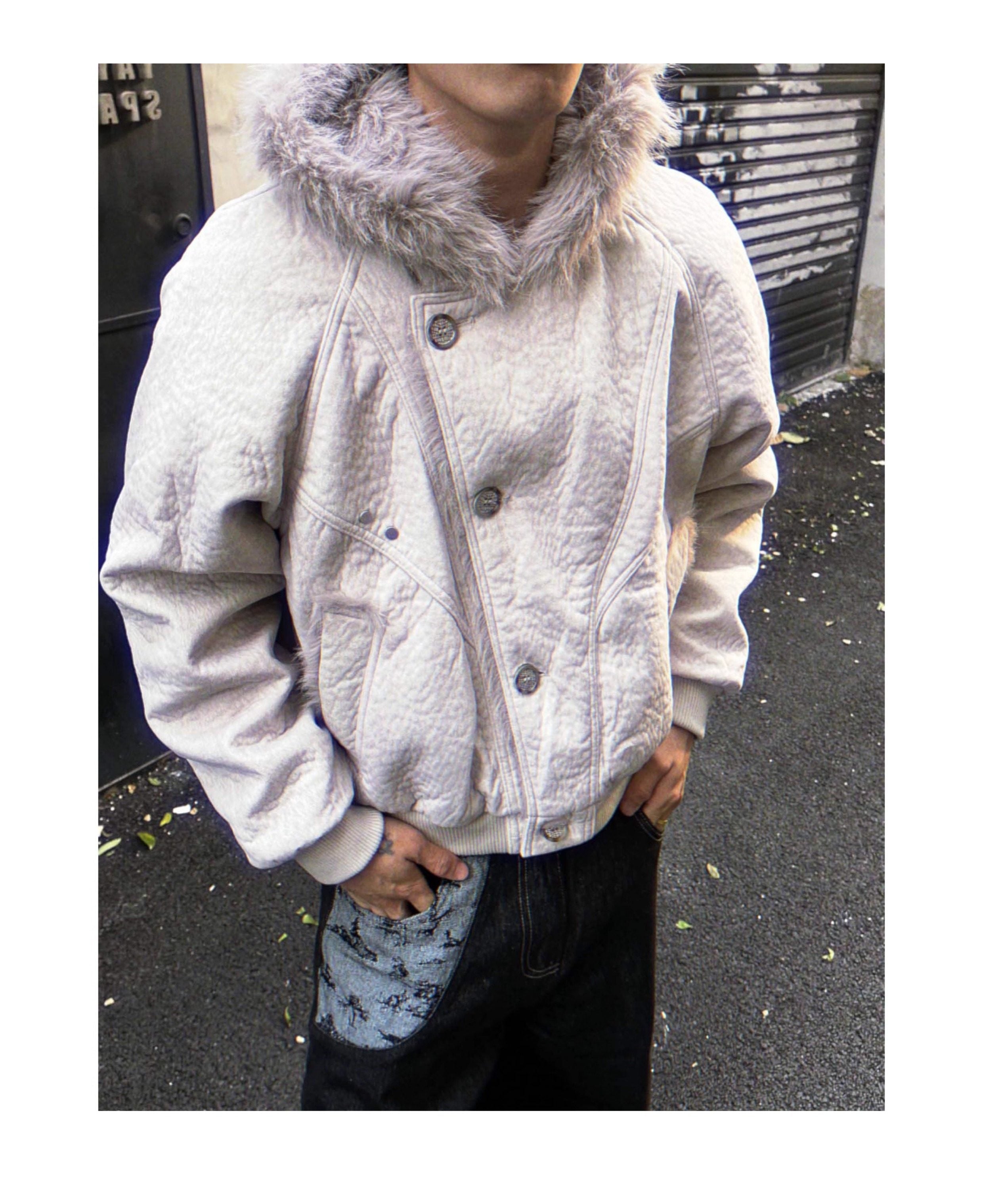 FAUX SHEARLING HOODED JACKET-FUZZY COLLAR&CONTRAST DETAILS, OVERSIZED WARM OUTWEAR EHW5018