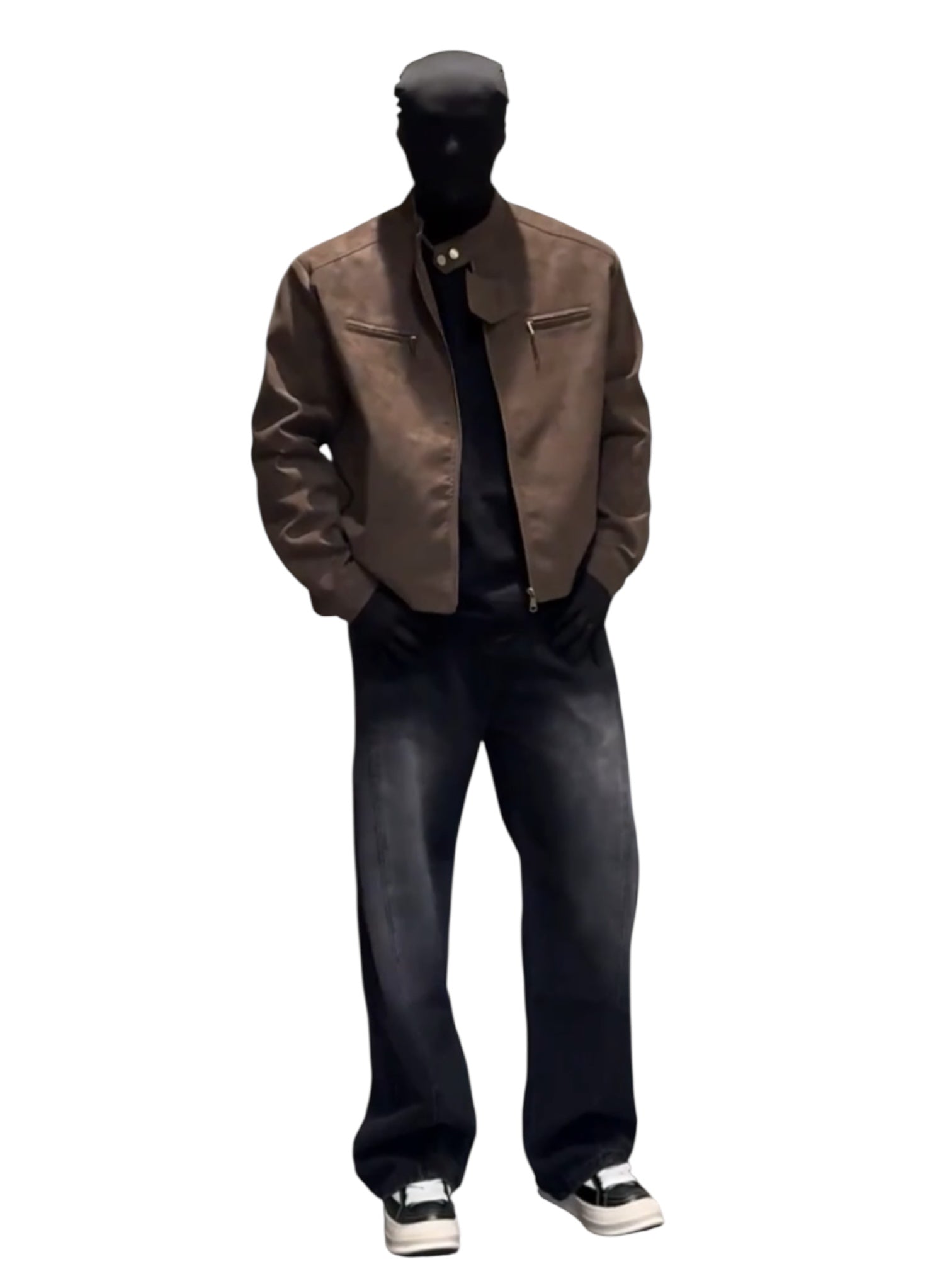 [DAZHONGMA] DYED CROPPED FAUX LEATHER JACKET st5031