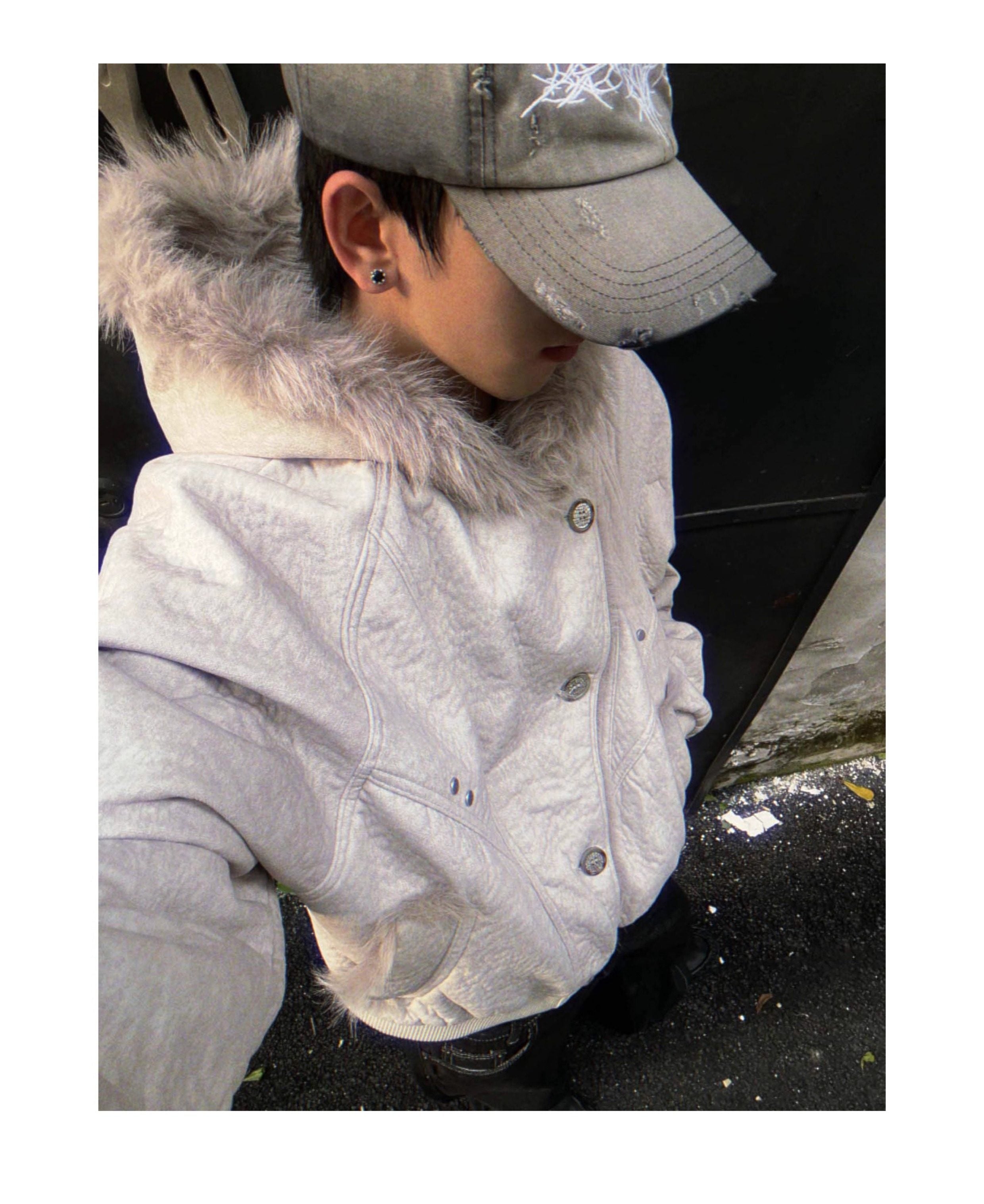 FAUX SHEARLING HOODED JACKET-FUZZY COLLAR&CONTRAST DETAILS, OVERSIZED WARM OUTWEAR EHW5018