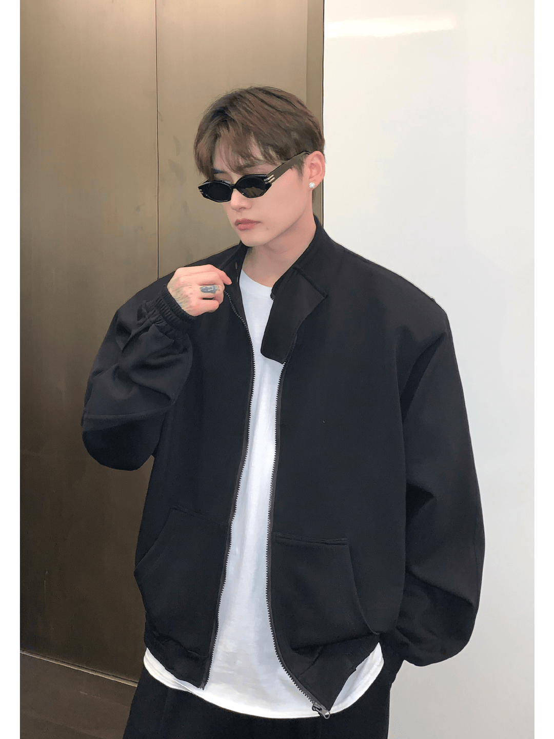 [CUIBUJU] Stehkragen-Schulterpolster-Cardigan-Set-up st1811