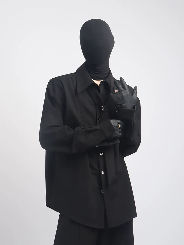 High-end ruffian handsome tie decorative shirt men's solid color versatile fashion men's shirt