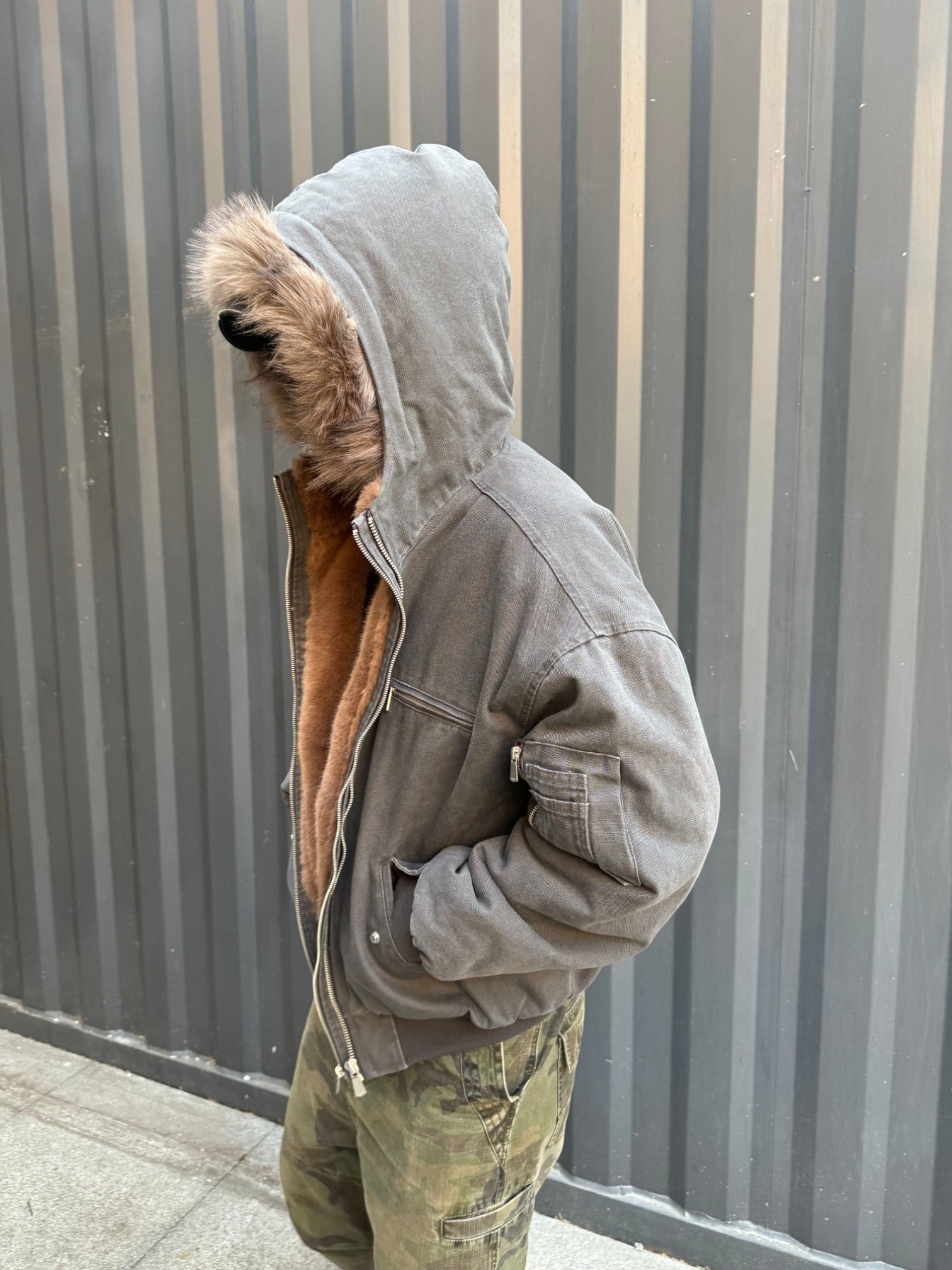 [Hermit] MULTI-ZIP FUR TRIM PADDED JACKET st5024