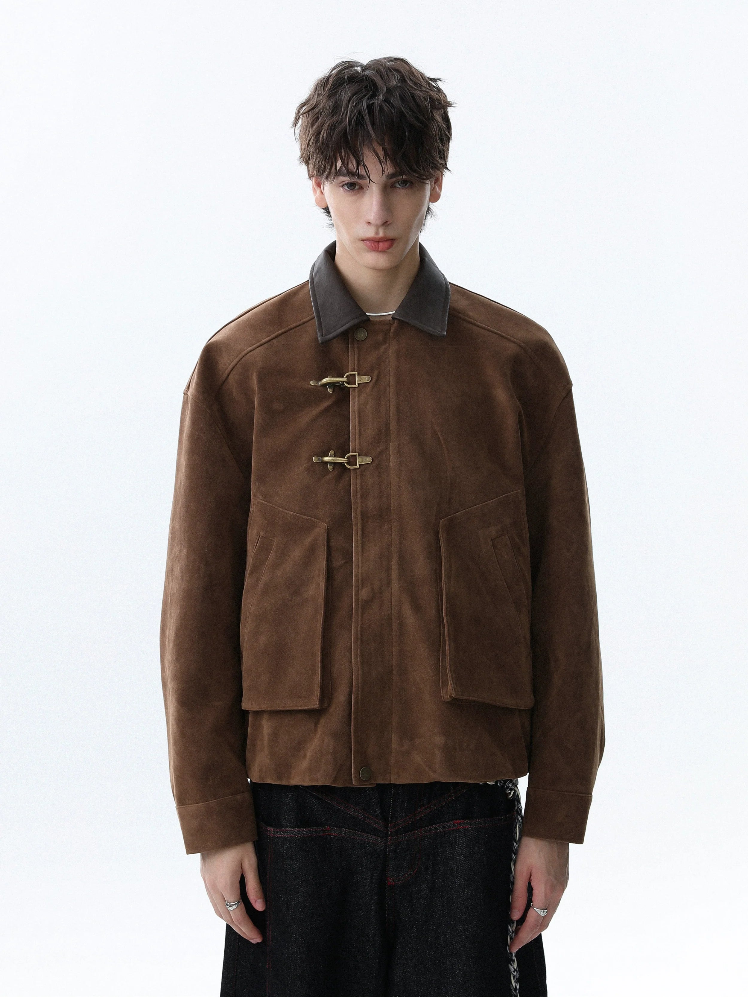 American retro cashmere short lapel autumn coat men's high-end trendy brand ruffian handsome suede jacket