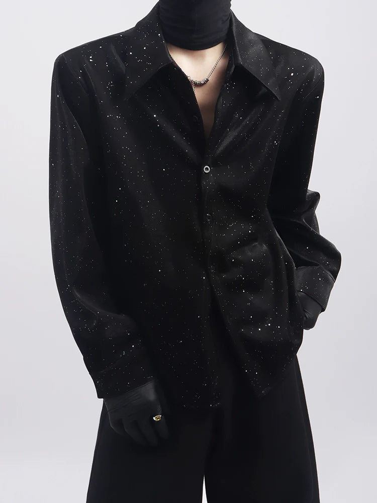 블랙 의류 프리미엄 감각 니치 디자인 스팽글 셔츠 남성 러피안 핸섬 프라이드 스트리트 캐주얼 긴팔 셔츠 