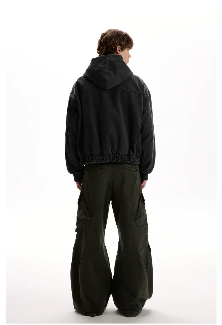 Vintage washed old plane buckle design hooded jacket SIN0952