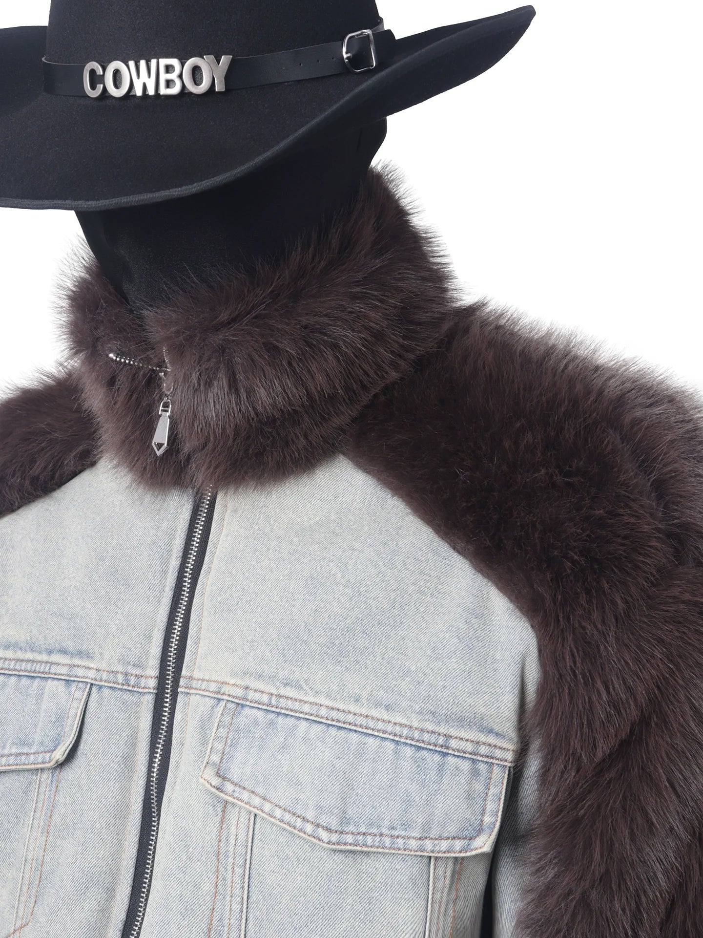 산 조각 시리즈 데님 스플라이싱 재킷 남성용 가을/겨울 가볍고 고급스러운 플러시 인조 밍크 재킷 