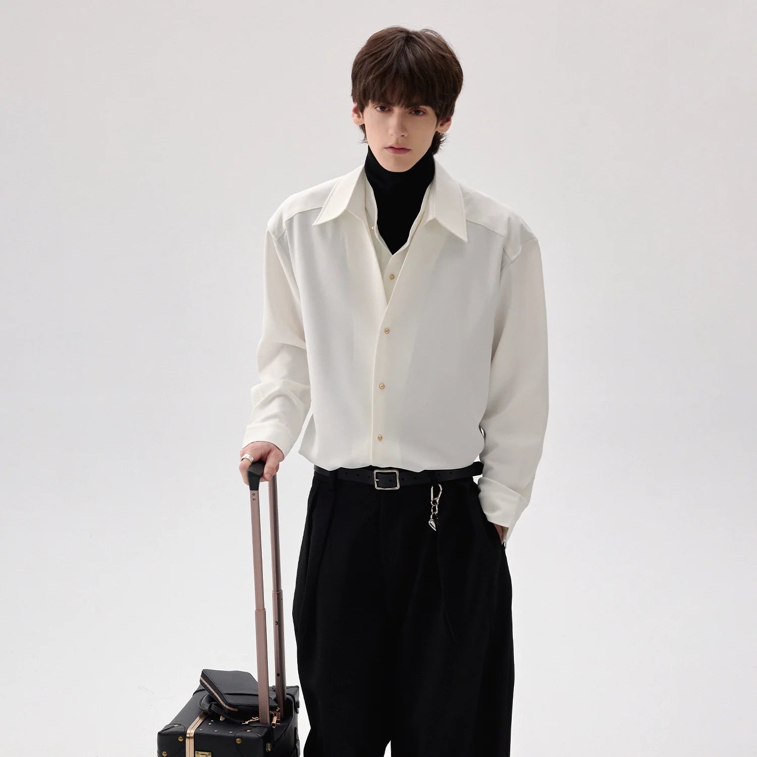 Men's high-end fake three and a half turtleneck shirts men's anti-wrinkle long-sleeved shirts with trendy insides