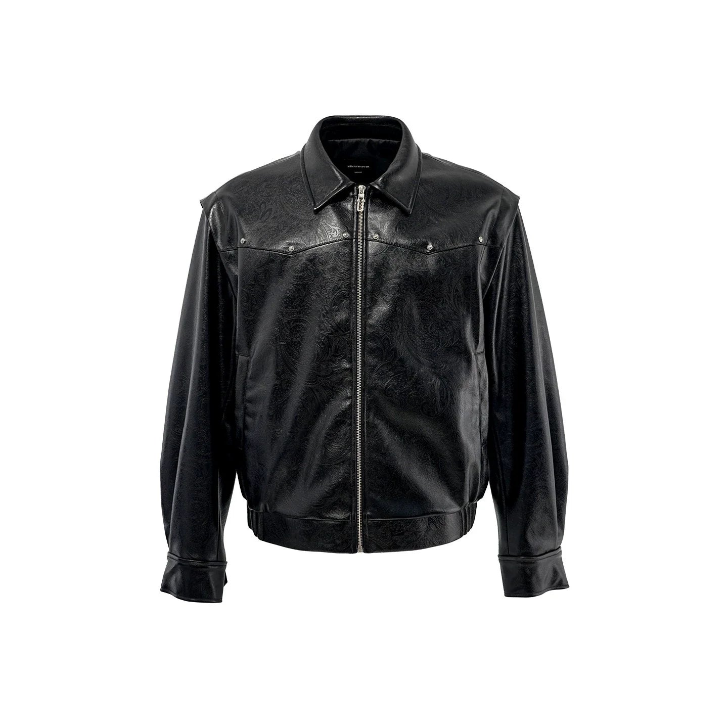 Court embossed silhouette PU leather short jacket men's lapel locomotive leather jacket autumn new