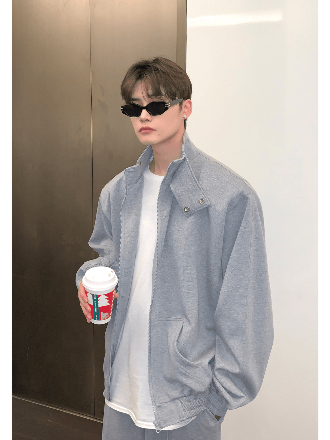 [CUIBUJU] Stehkragen-Schulterpolster-Cardigan-Set-up st1811