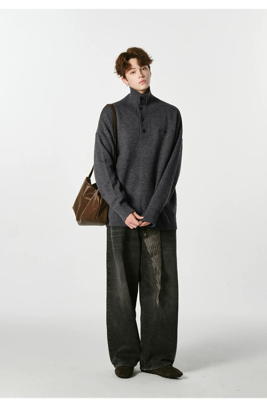 Warm turtleneck sweater men's embroidery lazy couple outfit SIN0801