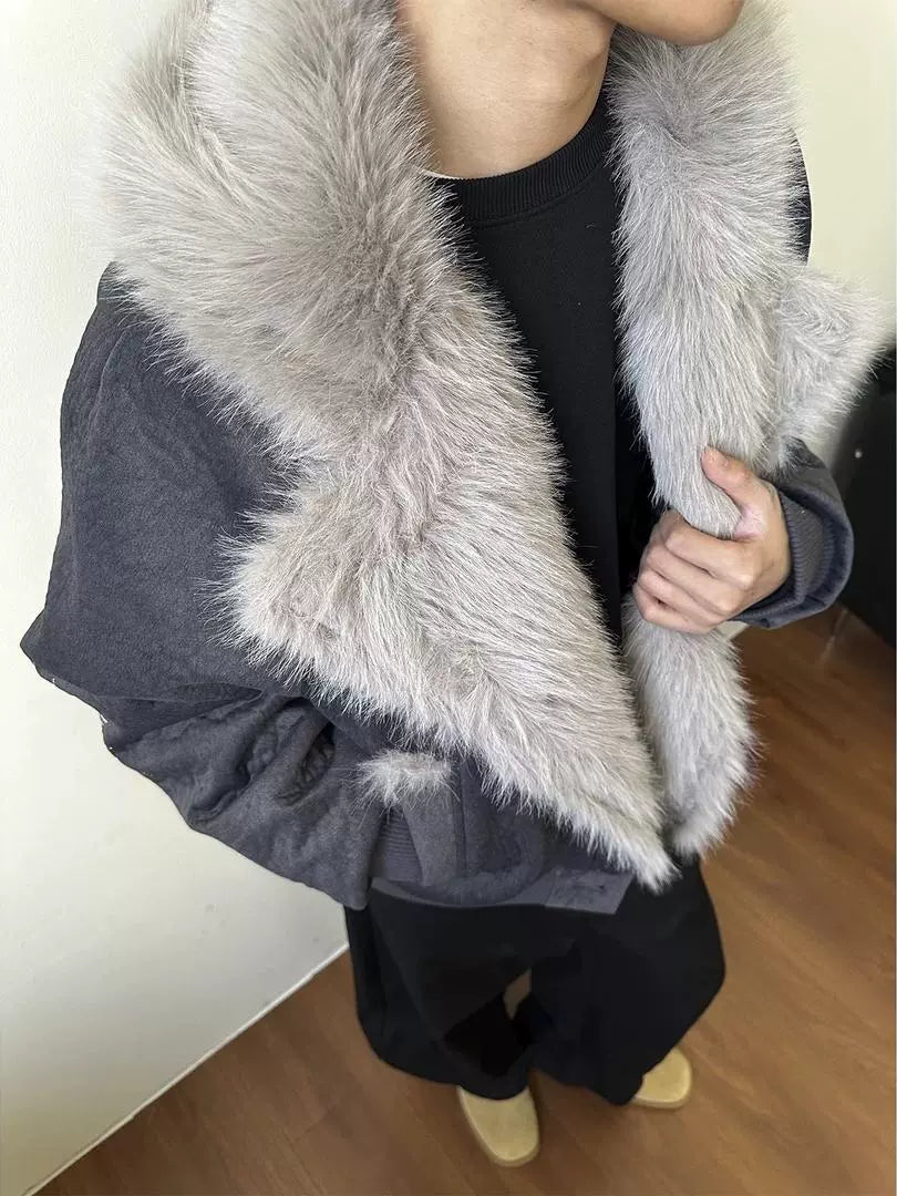 Skywolf Mountain Carving Fur Collar Cotton Jacket Men's and Women's Winter Fleece Thickened Loose Hooded Jacket Cotton Jacket