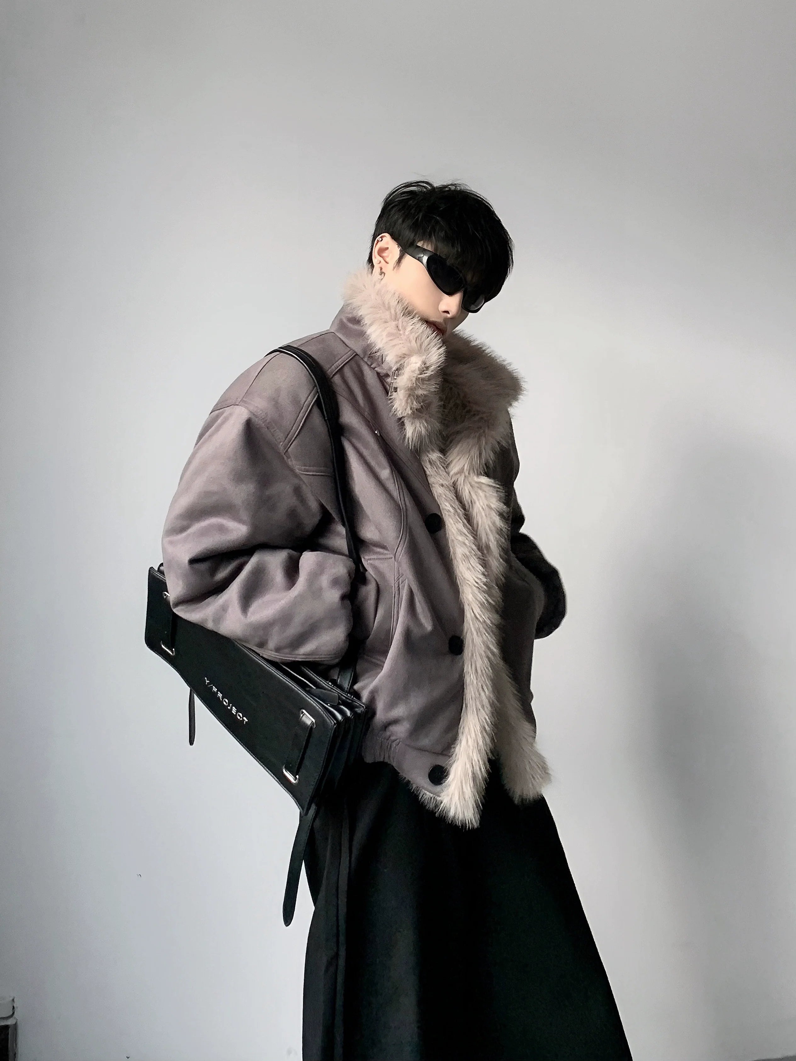 고급 대형 퍼 칼라 클린핏 시트 마운틴 카빙 재킷 남성용 겨울 벨벳 반팔 재킷 면 소재 의류