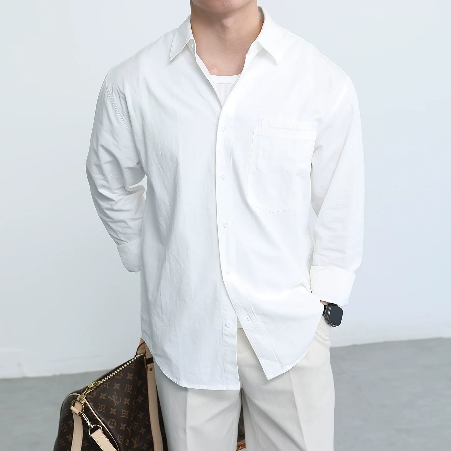 Premium long-sleeved white casual shirt SIN0950