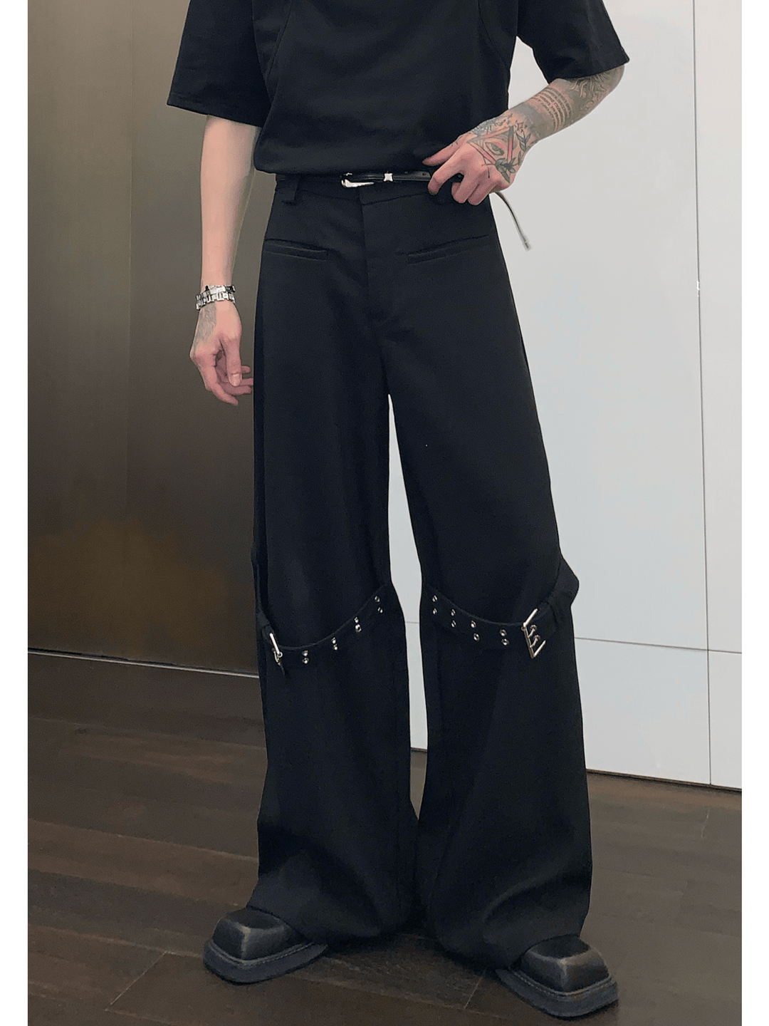 [CUIBUJU] strap design straight suit pants st1755